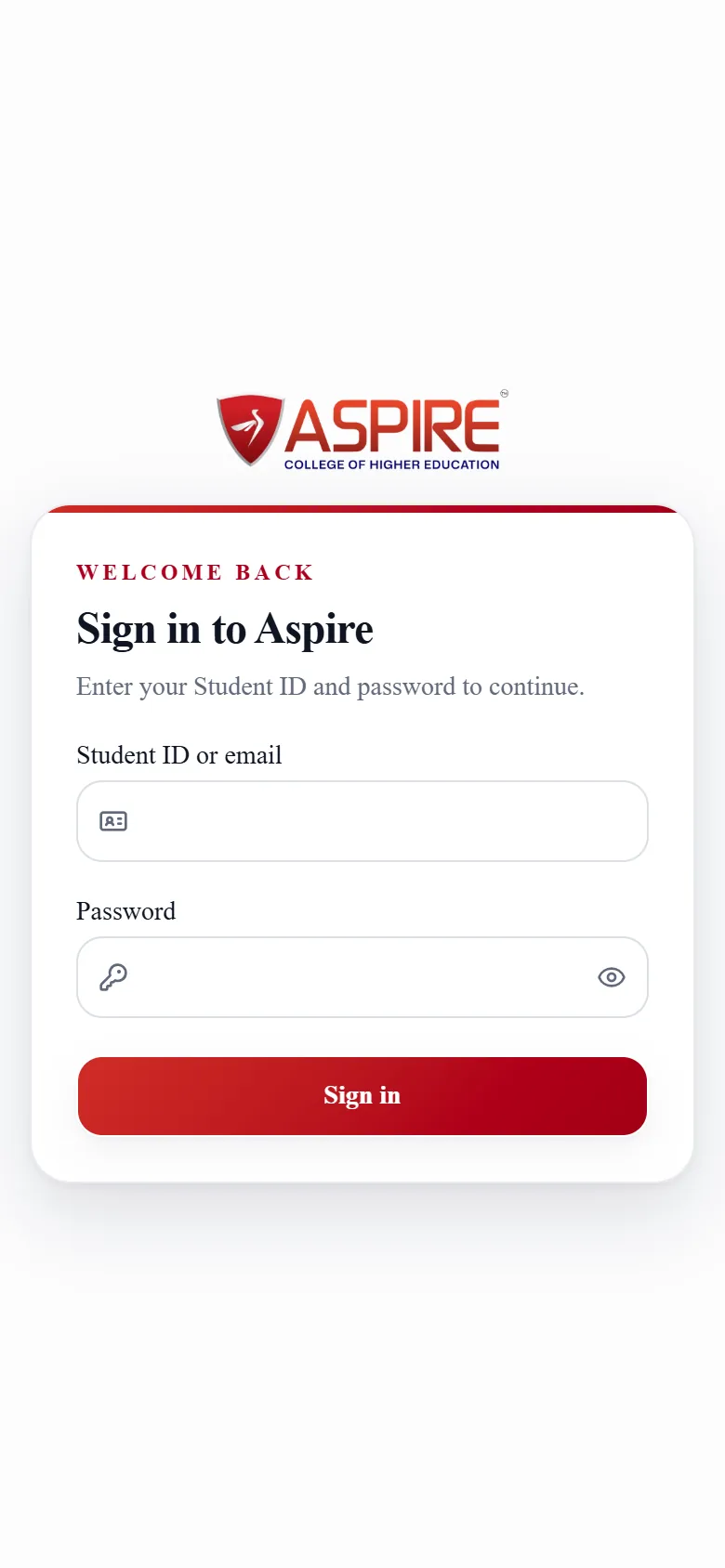 LMS sign-in page on a phone